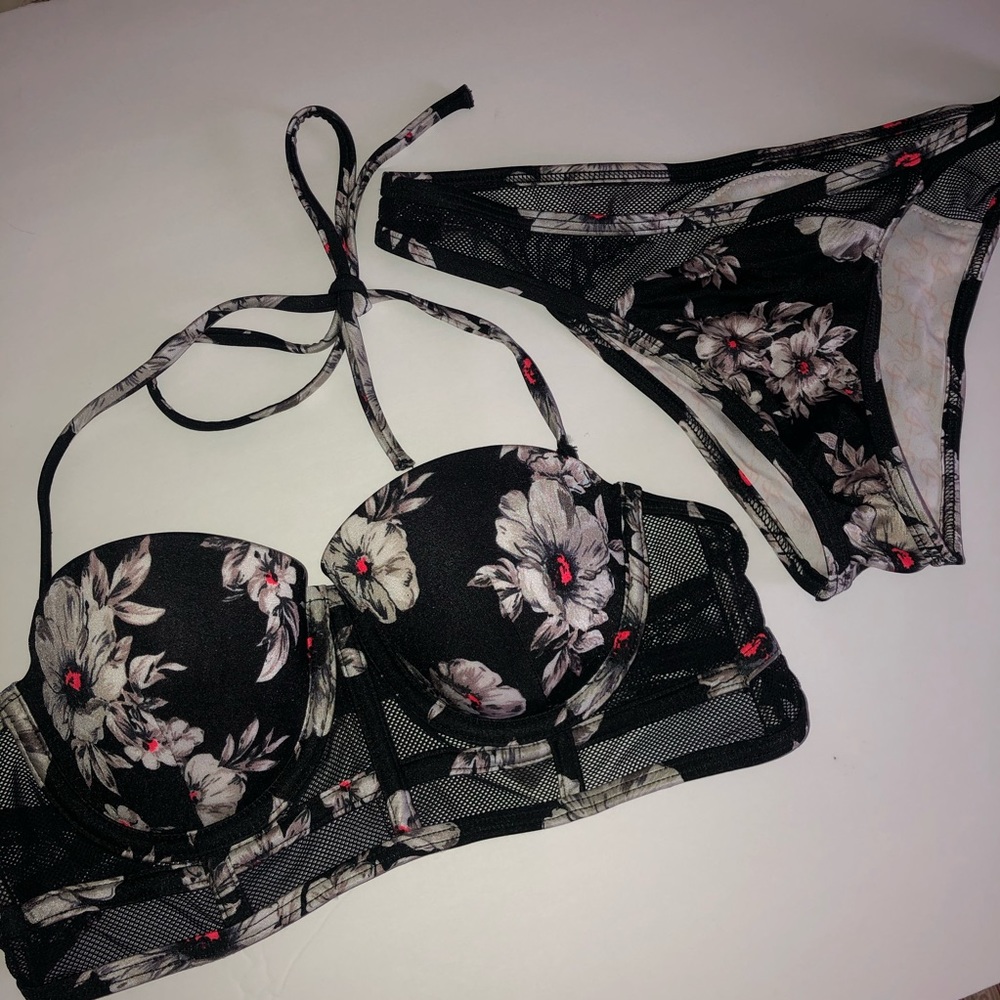Victoria’s Secret Black Floral Cheeky Bikini Set